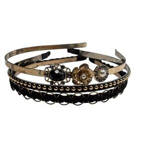 Elegant Black and Gold Metal Headband Set of 3